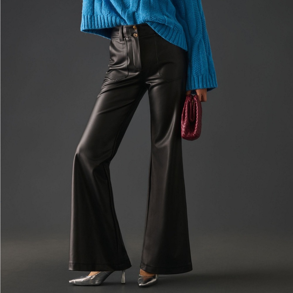 Maeve Naomi Black vegan leather wide-leg flare pant, 29